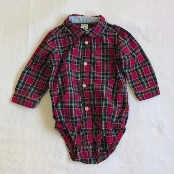 carter's 2-pack plaid cotton button down collared bodysuit bundle 9 months baby - Picture 4 of 6